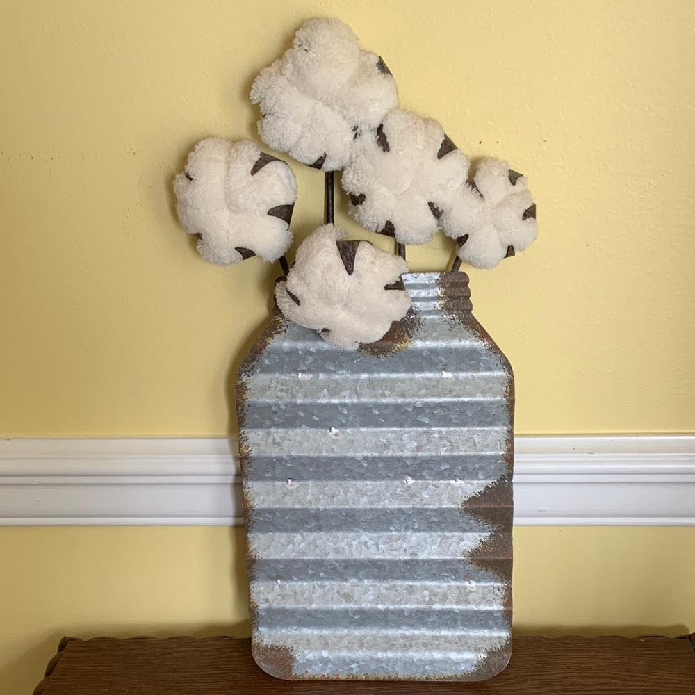 Galvanized Mason Jar Cotton Stem Vase - White Cotton